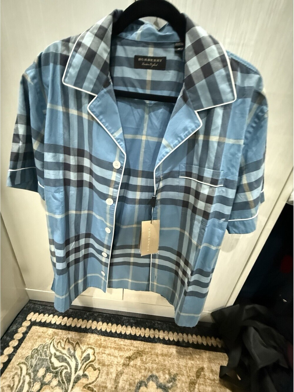 Burberry Men's INDIGO Blue PAIGNTON Nova Pajama Shirt M